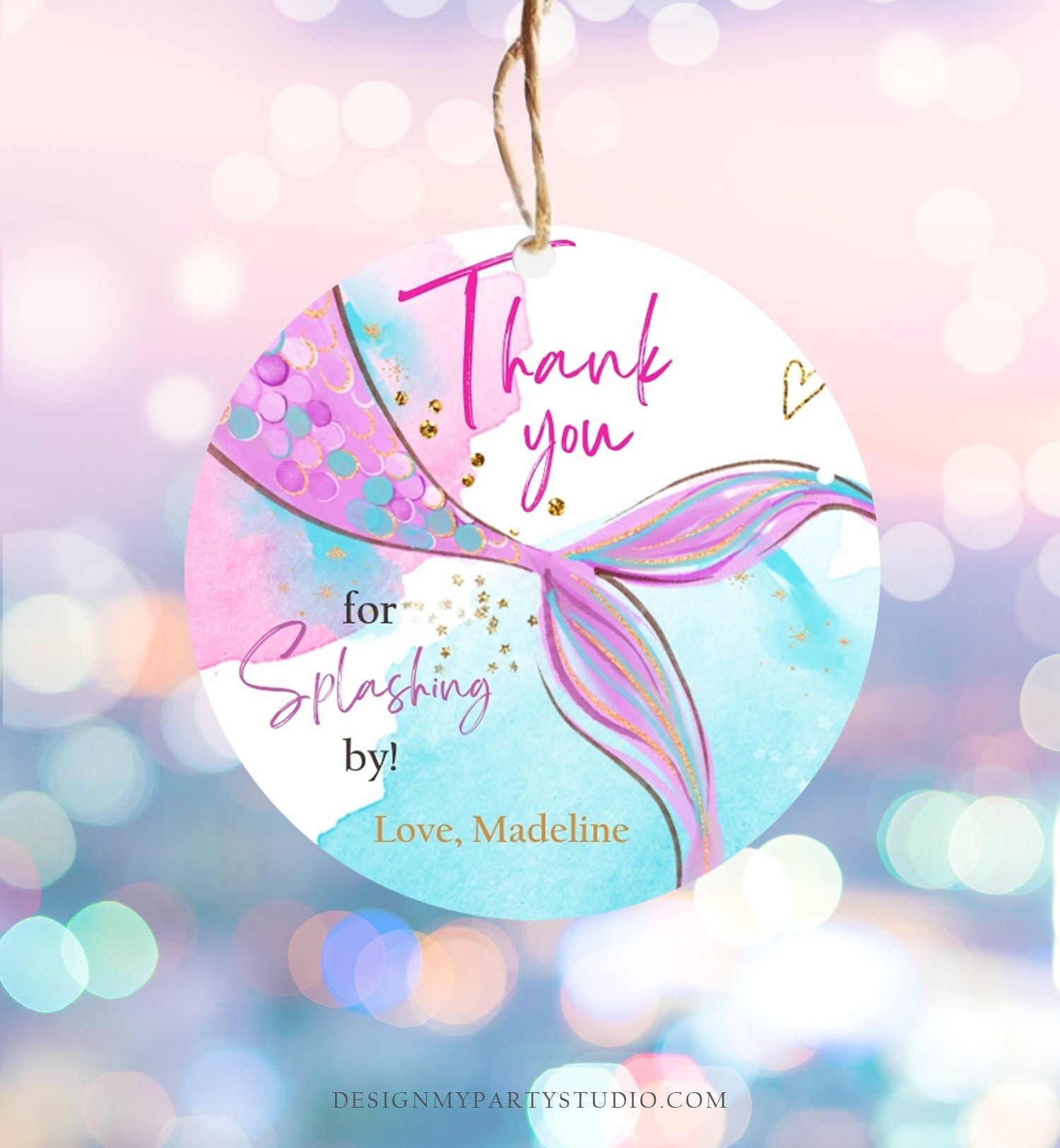Editable Mermaid Birthday Favor Tags Under the Sea Thank You Tag ...