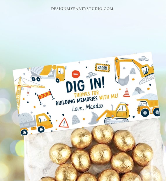 Editable Construction Party Treat Bag Topper Construction Birthday Favors Dump Truck Favor Bag Dig In Download Printable Corjl Template 0458 Il_570xn