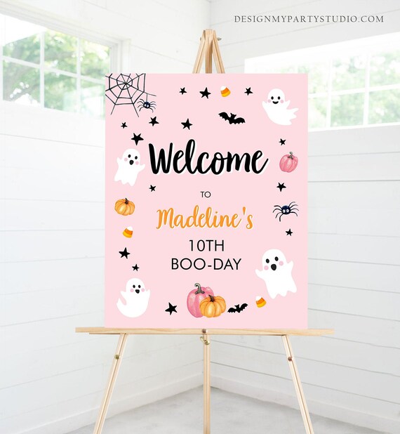 Editable Halloween Birthday Welcome Sign Halloween Party Welcome Halloween Birthday Pink Girl Costume Party Template PRINTABLE Corjl 0418 Il_570xn