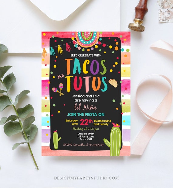 tacos and tutus baby shower invitations