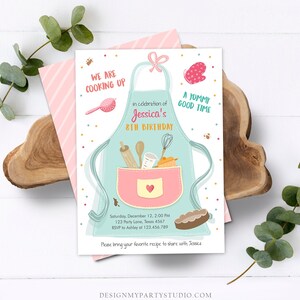 Editable Kids Kitchen Cooking Birthday Invitation Pink Girl Chef Baking ...