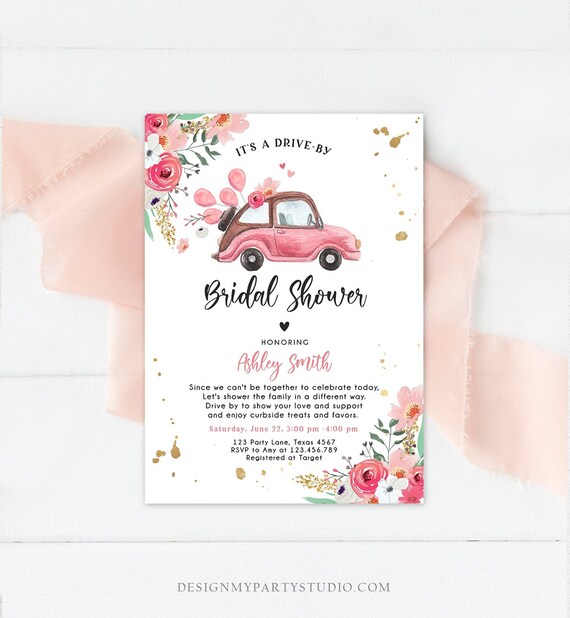 Editable Drive By Bridal Shower Invitation Couples Shower Invite Quarantine Drive Through Floral