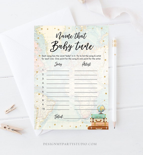 Editable Name That Baby Tune Game Travel Baby Shower Adventure Shower Game Baby Coed Suitcases Map Download Corjl Template Printable 0263 Il_570xn