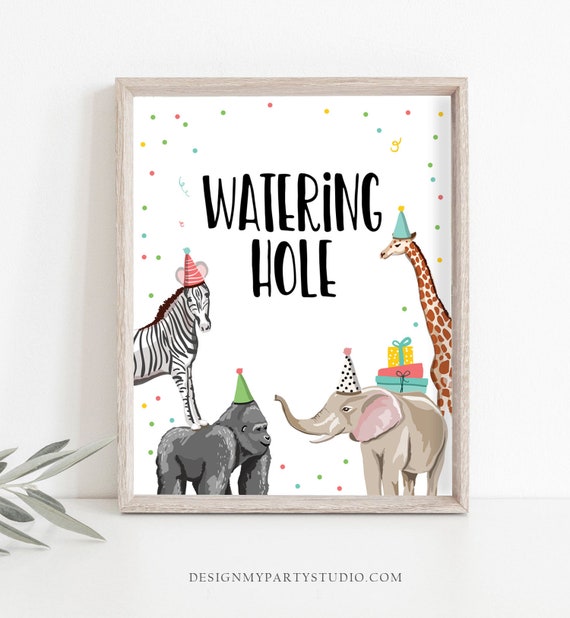Watering Hole Birthday Sign Drink Table Decor Safari Birthday Wild One Animals Party Animals Table Sign Zoo Party Jungle PRINTABLE 0142 Il_570xn