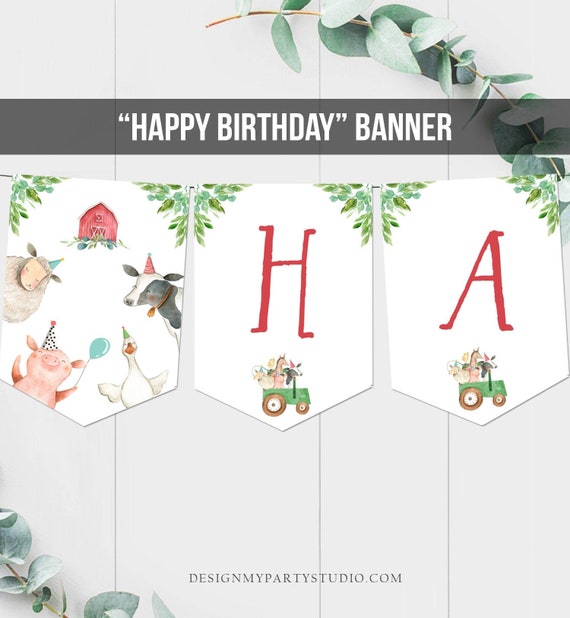 Happy Birthday Banner Farm Birthday Banner Farm Animals Boy Barnyard ...