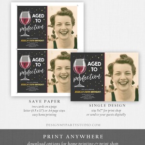 Editable Aged to Perfection Birthday Invitation Wine Adult Birthday Invite Rustic Surprise Download Printable Invitation Template Corjl 0252 image 5