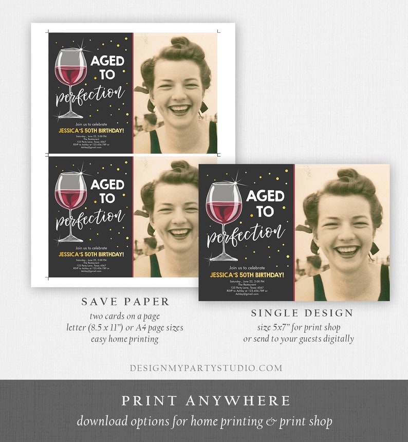 Editable Aged to Perfection Birthday Invitation Wine Adult Birthday Invite Rustic Surprise Download Printable Invitation Template Corjl 0252 image 5
