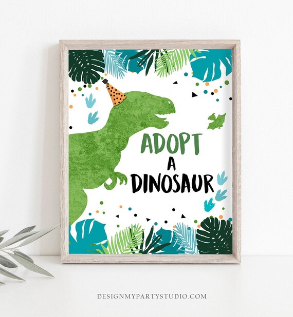 adopt-a-dinosaur-sign-table-decor-dinosaur-birthday-dinosaur-adoption-boy-blue-green-dino-party