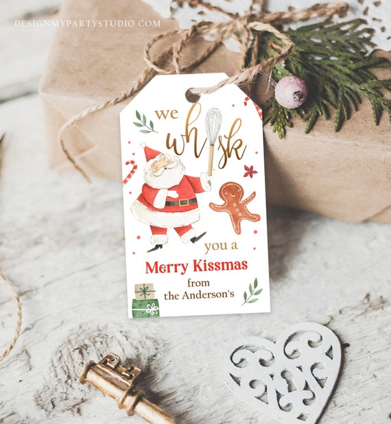 Editable We Whisk you a Merry Kissmas Tag Christmas Whisk Gift Tag Baking Tag Santa Holiday Favor Download Printable Template Corjl 0362 Il_570xn