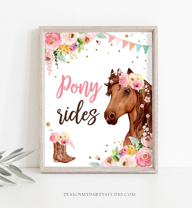 Pony Rides Sign Horse Party Sign Table Decor Floral Horse Birthday Cowgirl Trail Rides Sign Horse Party Decorations Download PRINTABLE 0408 image 1