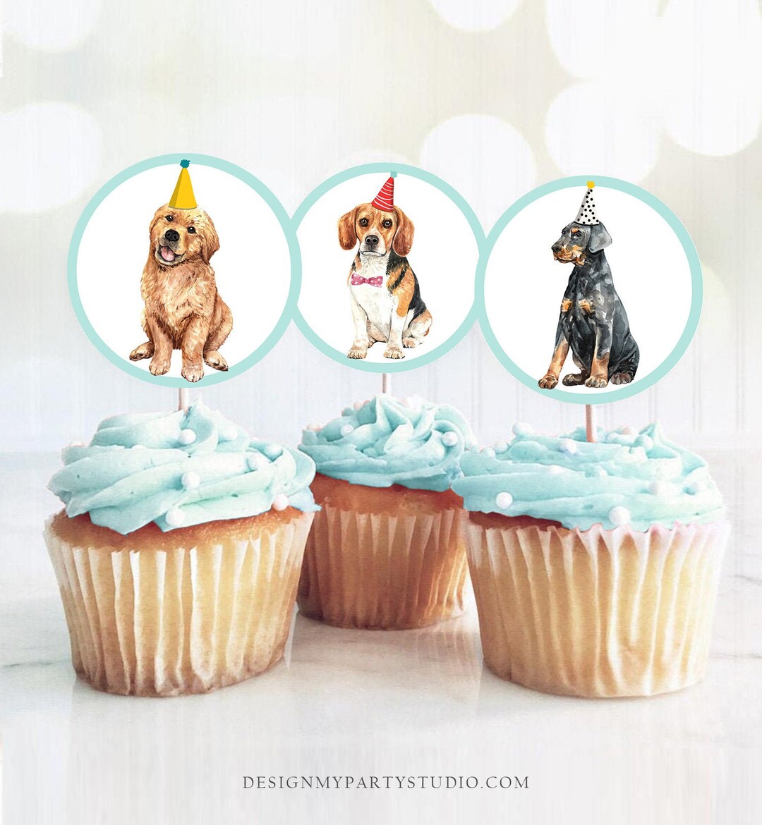 Puppy Dog Cupcake Toppers Puppy Favor Tags Puppy Birthday Dog Boy Pet