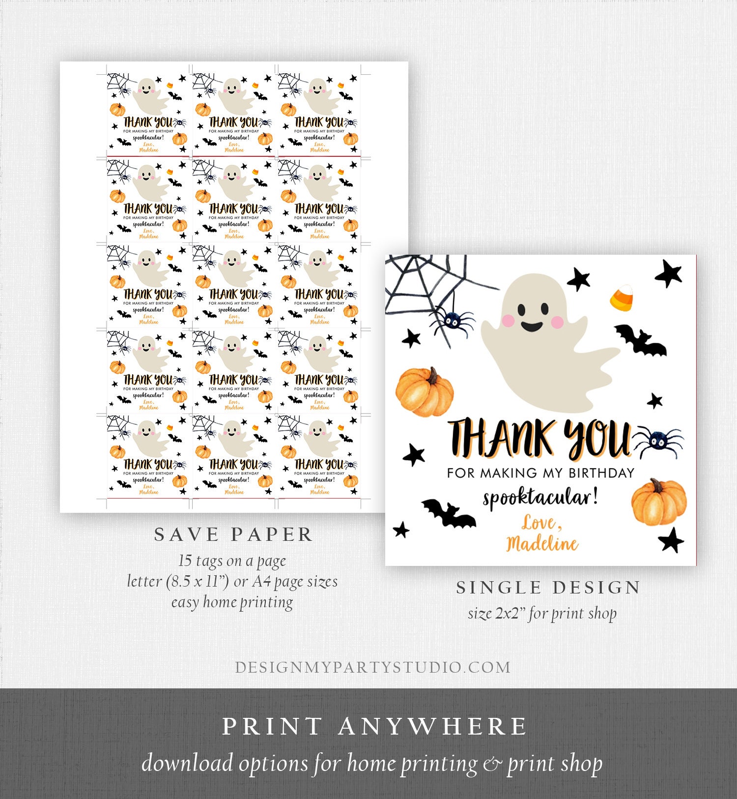 Editable Halloween Birthday Thank You Favor Tags Costume Party Girl ...