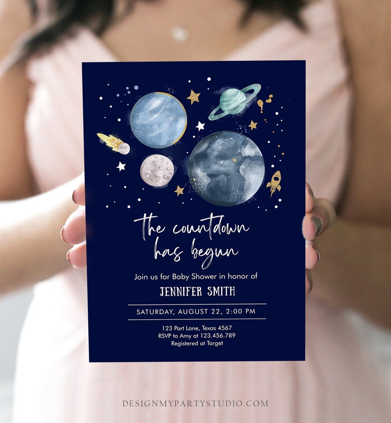Editable Space Baby Shower Invitation Galaxy Outer Space Etsy