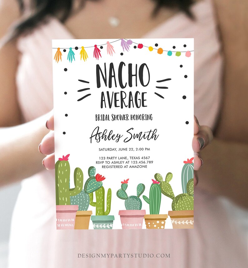 Editable Nacho Average Bridal Shower Invitation Fiesta Cactus Etsy