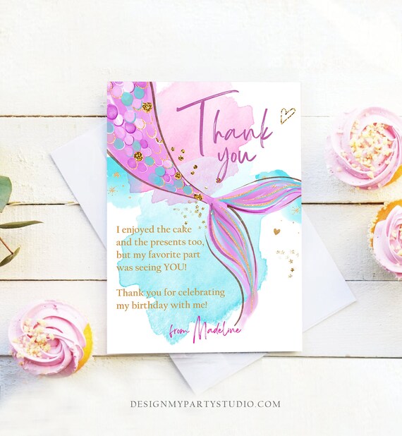 Pink Roses Mermaid Party Thank You Cards Pink Roses Mermaid Party Thank You Cards