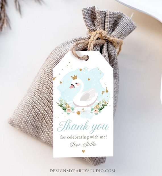Editable Floral Swan Birthday Favor Tags Thank You Tags Boy Blue Swan Baby Shower Swan Tag Label Gift Tag Decor Digital Corjl Template 0382 Il_570xn
