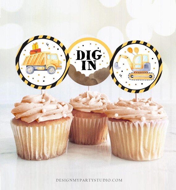 Construction Cupcake Toppers Construction Birthday Favor Tags Boy