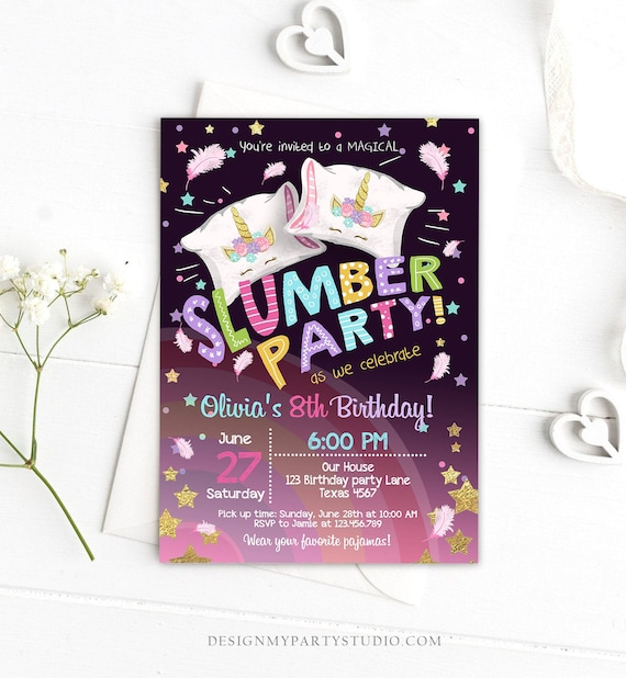 Rose gold Unicorn Slumber Birthday Invitation for Girls Online Editable Unicorn Invitation Unicorn Birthday Invitation INSTANT DOWNLOAD