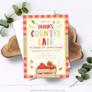 Editable Country Fair invitation Red Gingham Strawberry Home Grown Veggies Farm Fruits Market Download Printable Invite Template Corjl 0223 image 3