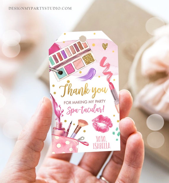 Editable Spa Party Favor Tags Glamour Party Thank You Tags Spa Birthday Girl Make up Party Glam Pink Gift Tag Digital Corjl Template 0420