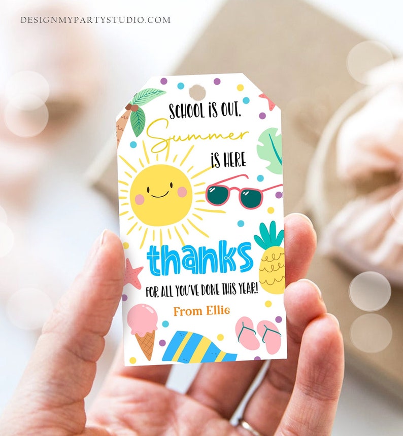 Editable Teacher Appreciation Gift Tags Sunshine Thank You Tag School is Out Summer is Here End of Year Tag Corjl Template Printable 0464 image 1