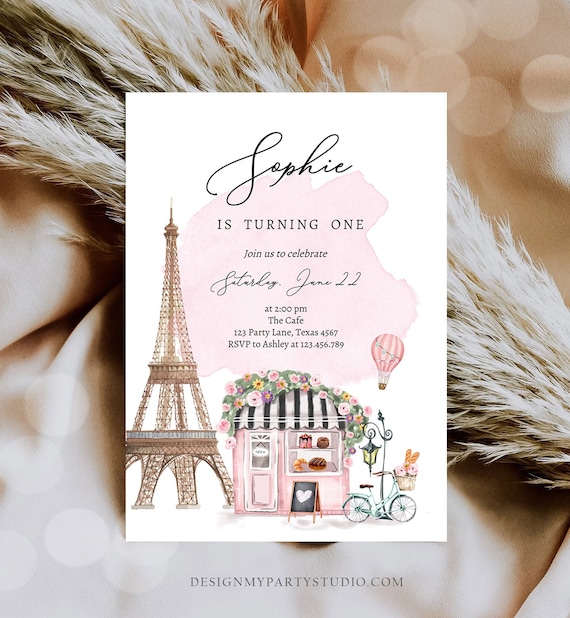 Editable Paris Birthday Invitation French Patisserie Parisian Cafe