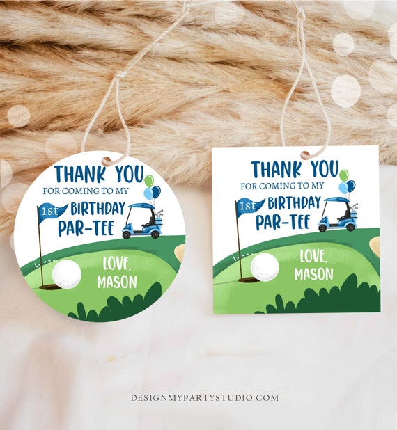Editable Golf Favor Tags Golf Thank You Par-tee Stickers Golfing Birthday Hole in One 1st Birthday Boy Gift Tag Download Corjl Template 0405 Il_570xn