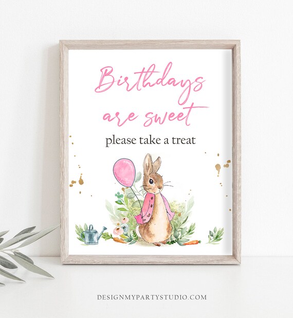 Favors Sign Flopsy Bunny Birthday Sign Peter Rabbit Party Decor Take a Treat Sign Girl Watercolor Rustic Greenery Shower Sign PRINTABLE 0351 Il_570xn