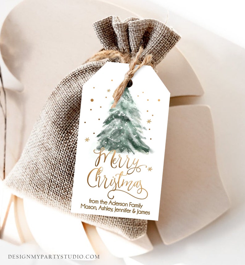 Editable Christmas Favor Tags Holiday Gift Tags Merry Christmas Holiday Tags Holiday Labels Tree Gold Download Printable Corjl 0363 0443 image 4