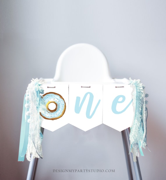 Donut High Chair Banner Boy 1st First Birthday Blue ONE Donut Grow Up Birthday Party Decor Sweet One Garland PRINTABLE Digital 0368 Il_570xn