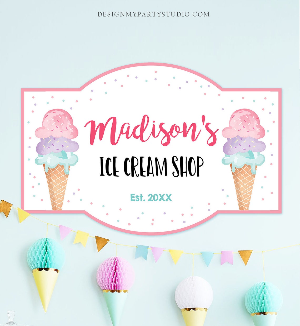 Editable Ice Cream Shop Sign Ice Cream Birthday Welcome Ice | Etsy