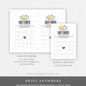 Editable Baby Bingo Baby Shower Game Greenery Baby is Brewing Shower Activity Neutral Beer Bottle Party Digital Template Printable 0190 image 3