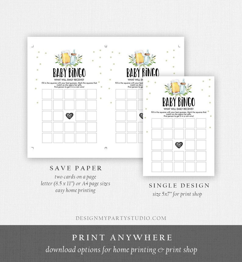 Editable Baby Bingo Baby Shower Game Greenery Baby is Brewing Shower Activity Neutral Beer Bottle Party Digital Template Printable 0190 image 3