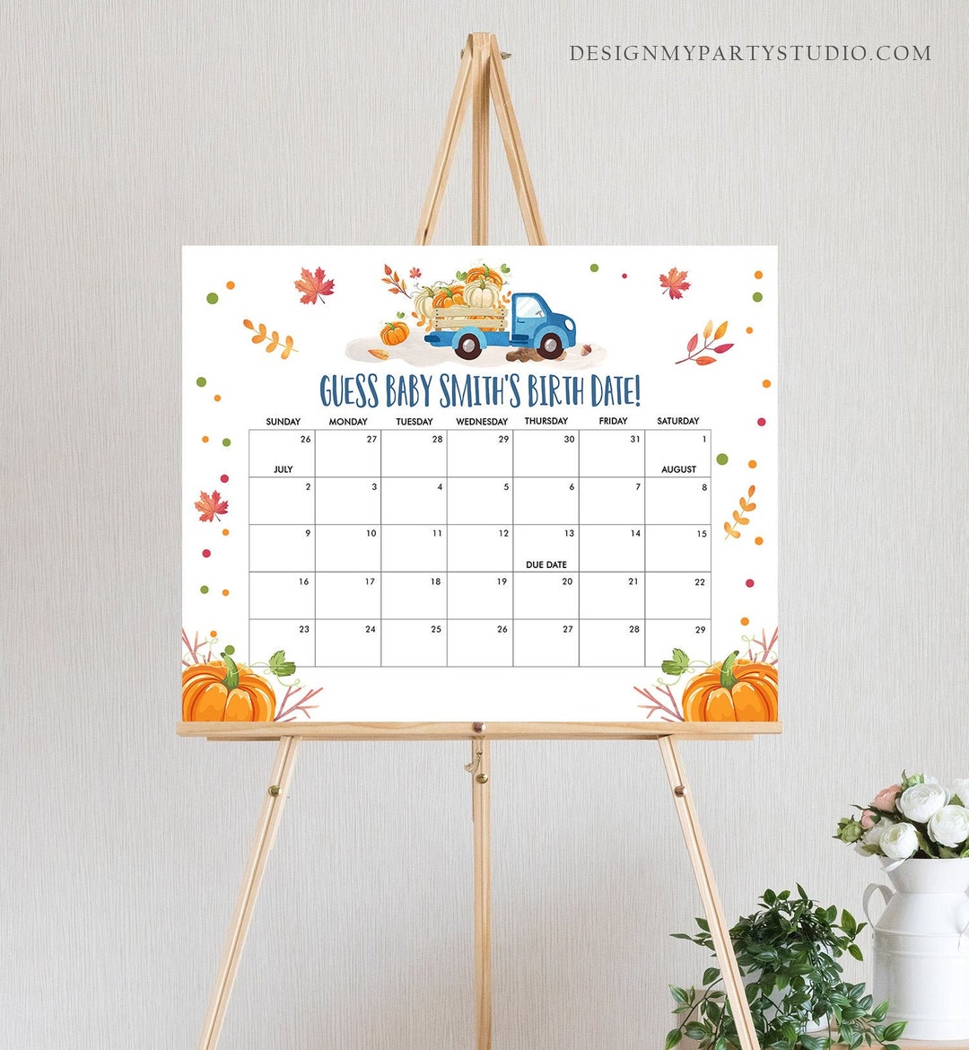 Editable Guess the Birth Date Baby Shower Game Guess Birthday Pumpkin ...