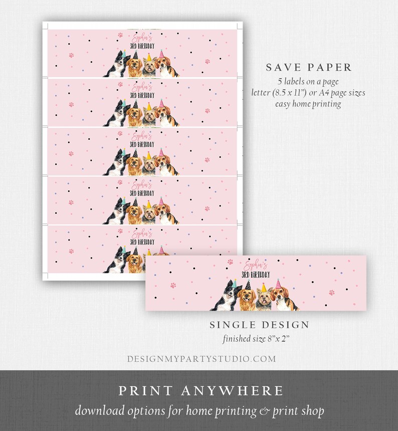 Editable Dog Water Bottle Labels Dog Birthday Puppy Party - Etsy