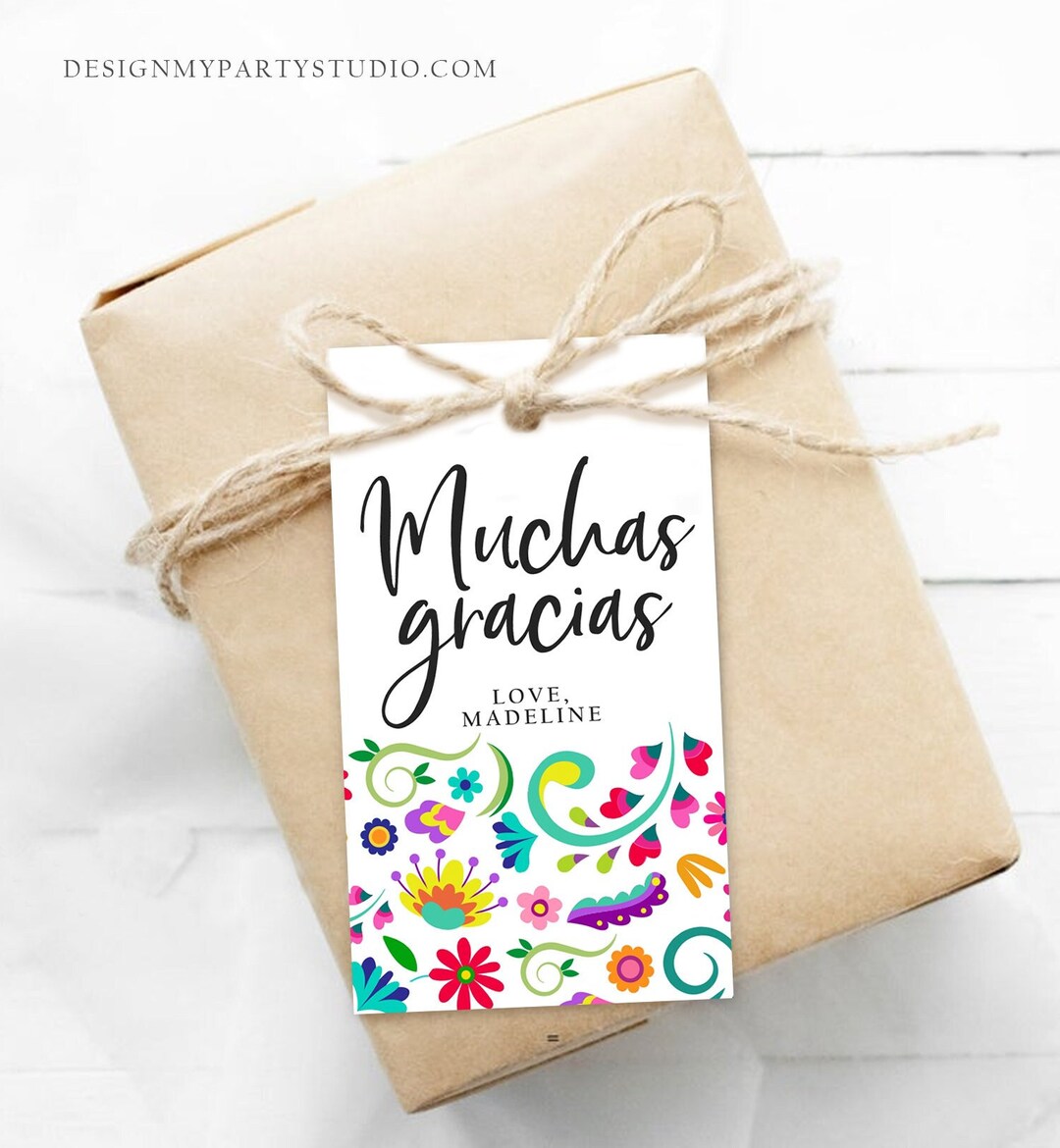 Editable Floral Fiesta Favor Tags Fiesta Thank You Tags Mexican Muchas ...