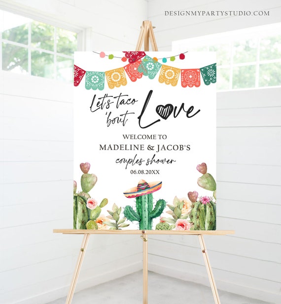 Editable Taco Bout Love Welcome Sign Couples Shower Cactus Mexican Succulent Bridal Shower Wedding Watercolor Corjl Template Printable 0404 Il_570xn