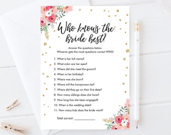 Editable Who Knows the Bride Best Bridal Shower Game Wedding - Etsy
