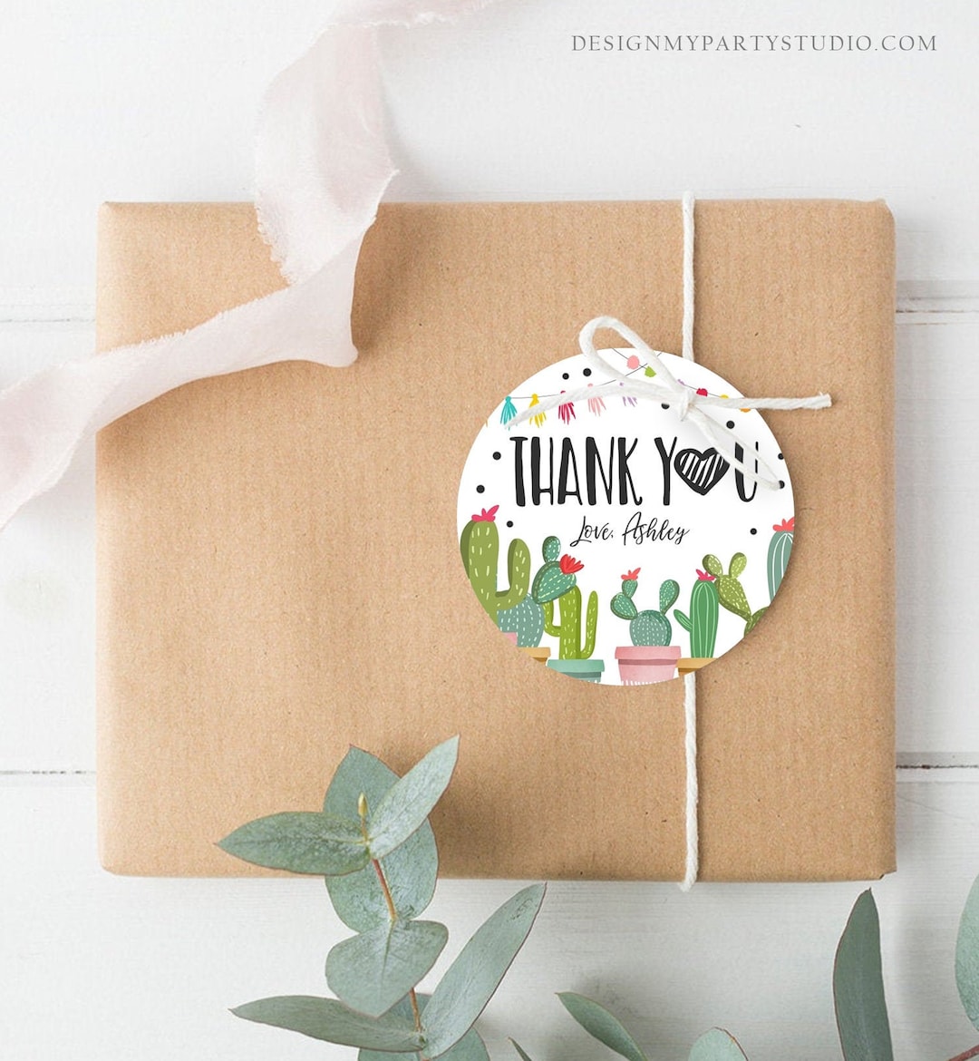 Editable Cactus Thank You Favor Tags Round Squared Fiesta Baby Shower ...