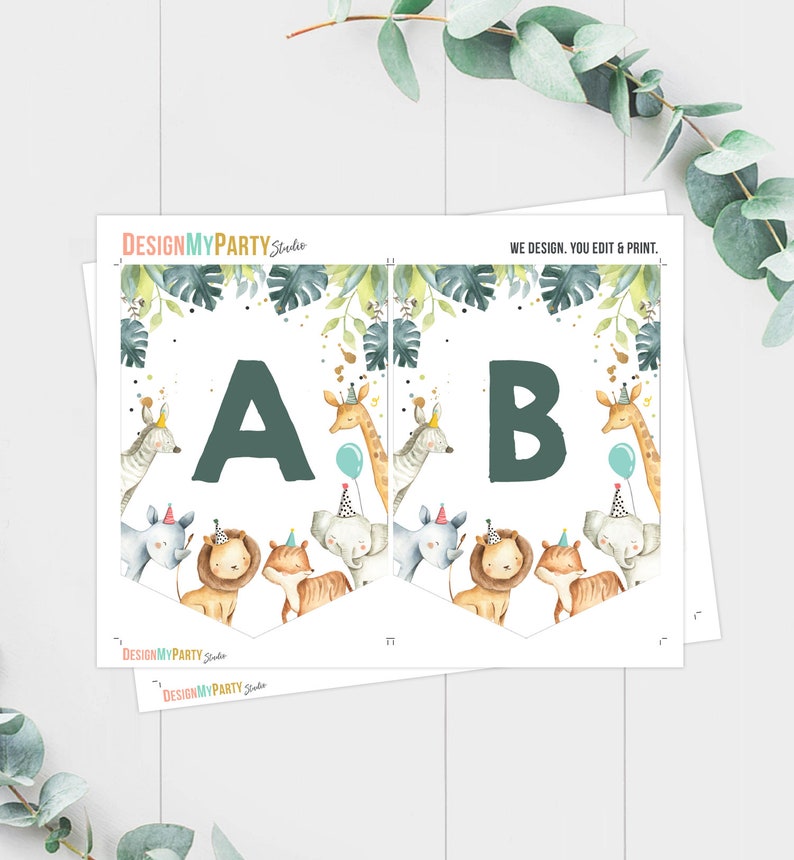 safari animals birthday banner a z alphabet numbers banner first happy birthday banner zoo green boy blue jungle decor printable 0163 garlands flags bunting paper party supplies stokfella com