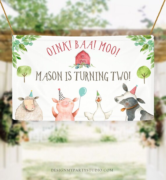 Editable Farm Backdrop Banner Boy Farm Birthday Boy Farm Animals Barnyard Birthday Decorations Cow Download Corjl Template Printable 0155 Il_570xn