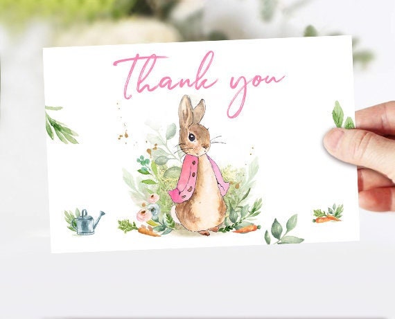 Flopsy Rabbit Baby Shower Thank you Card Thank You Note 4x6