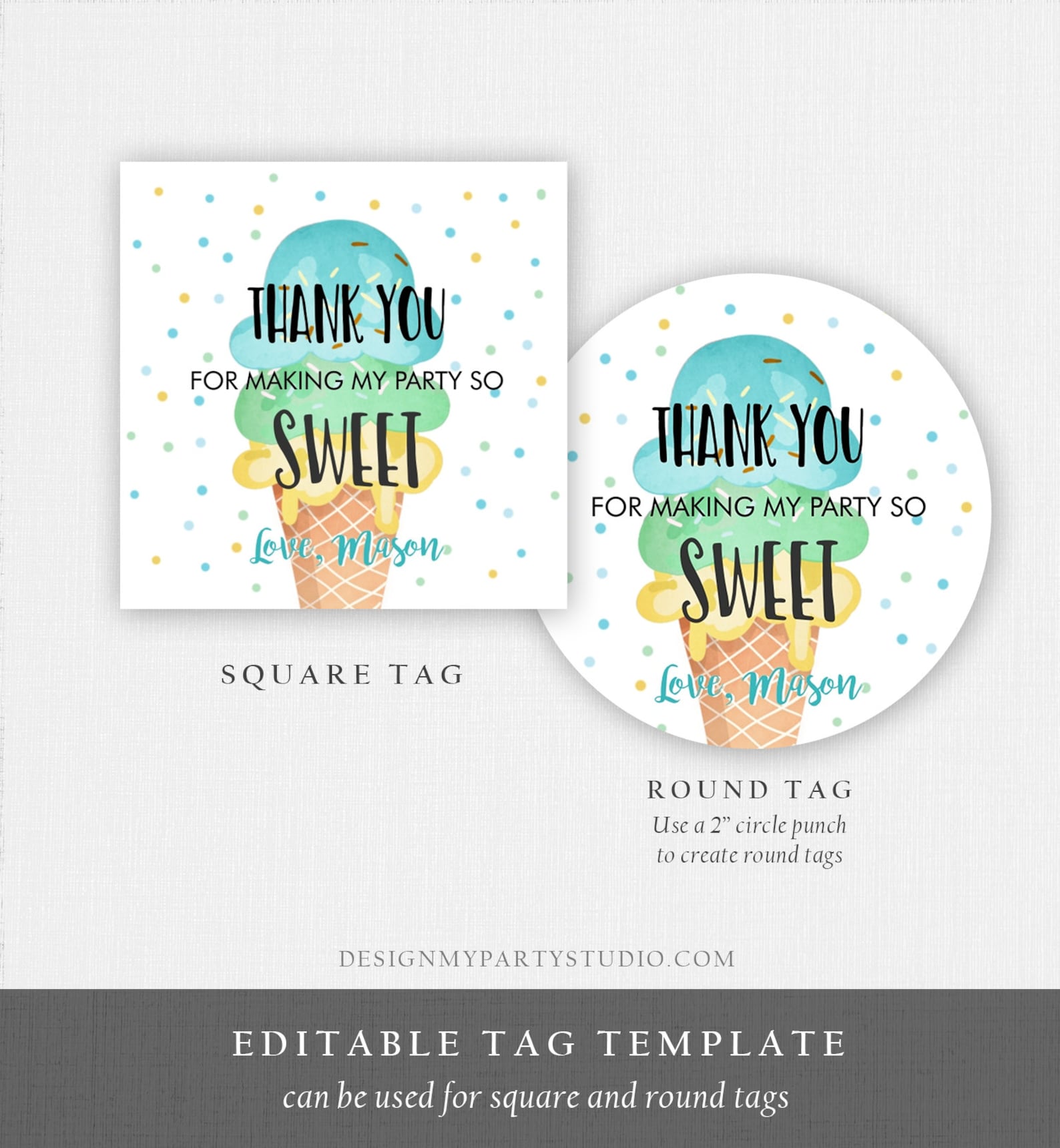 Editable Ice Cream Thank You Tags Round Ice Cream Stickers Ice - Etsy