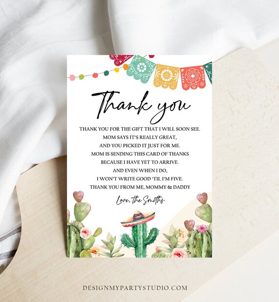 Editable Fiesta Baby Shower Thank You Card Mexican Baby Shower Cactus Succulent Desert Floral Fiesta Digital Corjl Template Printable 0404 Il_570xn