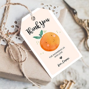 Editable A Little Cutie is on The Way Favor Tag Orange Clementine Baby Shower Cutie Gift Tag Digital Download Template Printable 0330