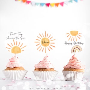 Sun Birthday Cupcake Toppers First Trip Around the Sun Favor Tags Sunshine Party Little Sunshine Decor 1st Download Digital PRINTABLE 0431 image 2