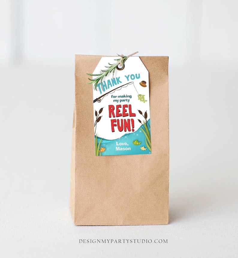 Editable Reel Fun Fishing Favor Tag Fishing Birthday Thank You Tag Gone Fishing Party Fish Reeling Big One Boy Template Corjl Printable 0080