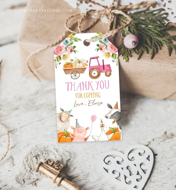 Editable Pumpkin Farm Favor Tags Tags Girl Pink Farm Birthday Thank you tags Barnyard Fall Gift Tags Birthday Template PRINTABLE Corjl 0155 Il_570xn