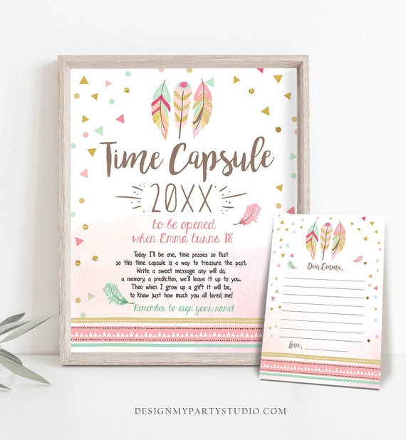 editable-wild-one-time-capsule-first-birthday-party-feathers-tribal