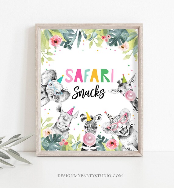 Safari Snacks Birthday Sign Party Drinks Table Bar Food Safari Animals Party Animals Zoo Girl Pink Decor Instant Download Printable 0322 Il_570xn